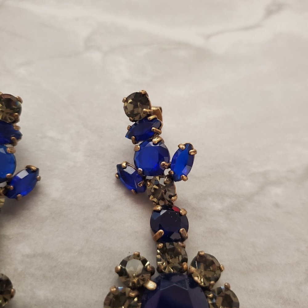 💖 J.Crew Blue Grey Rhinestones Crystals Cluster Statement Drop Dangle Earrings - Picture 4 of 9